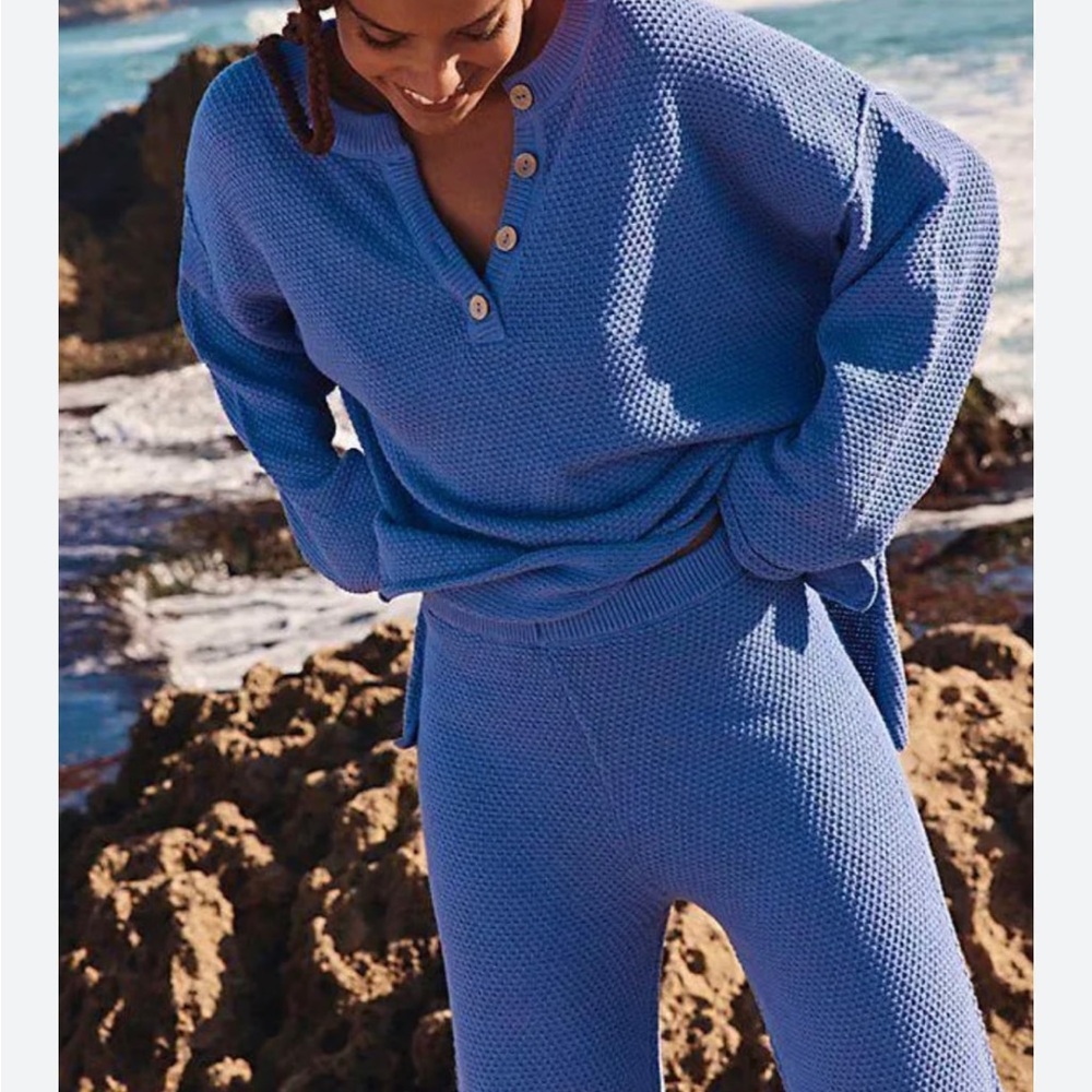 Free People - Hailee sweater set -Stylish Blue Knit Lounge Set